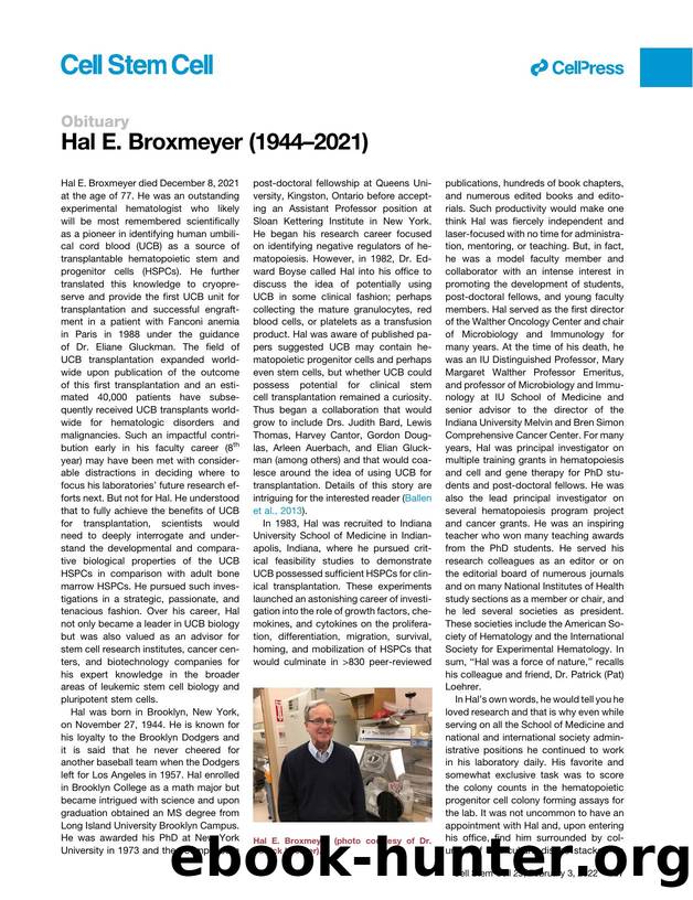 Hal E. Broxmeyer (1944-2021) by Mervin C. Yoder
