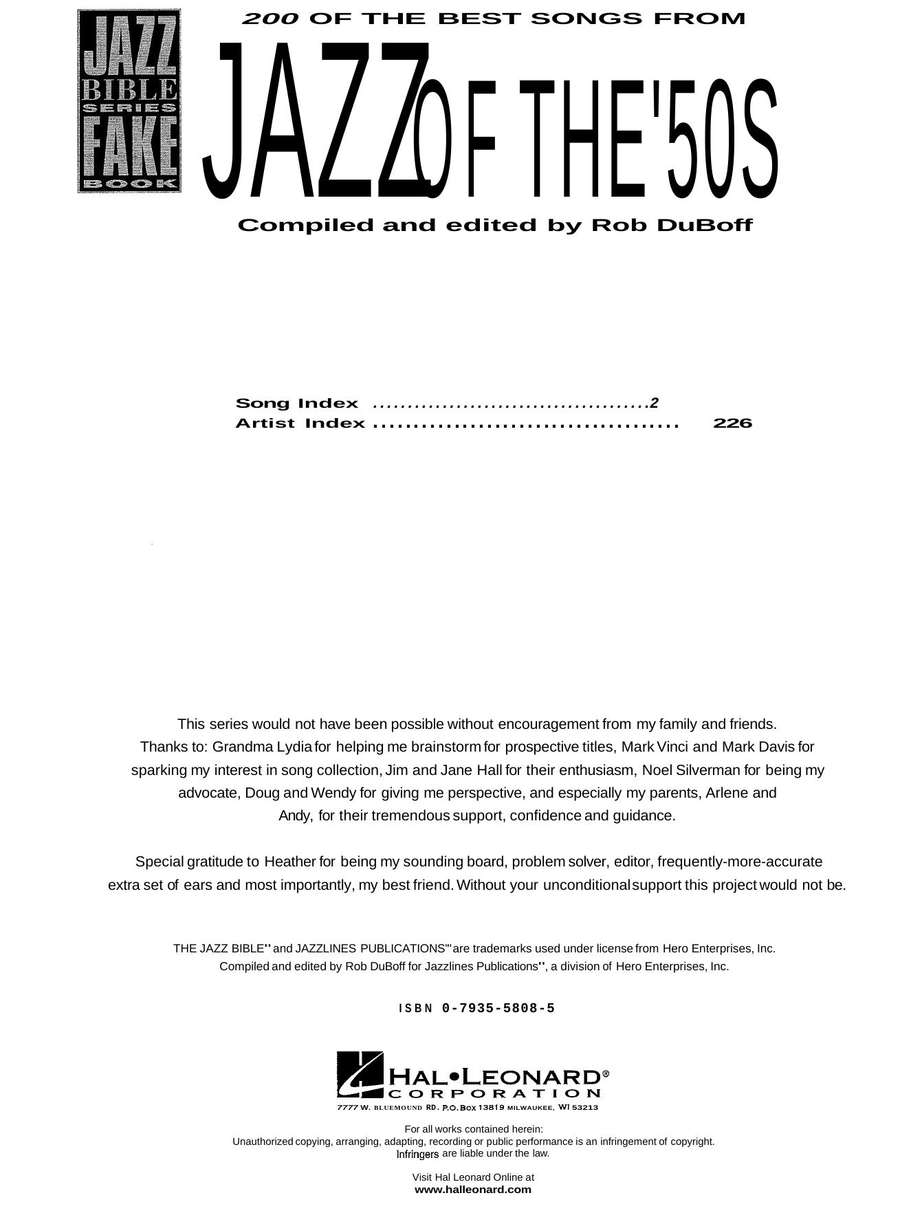 Hal Leonard's Jazz Bible - 1st Eiditon by Best of The 50's (Concert C)