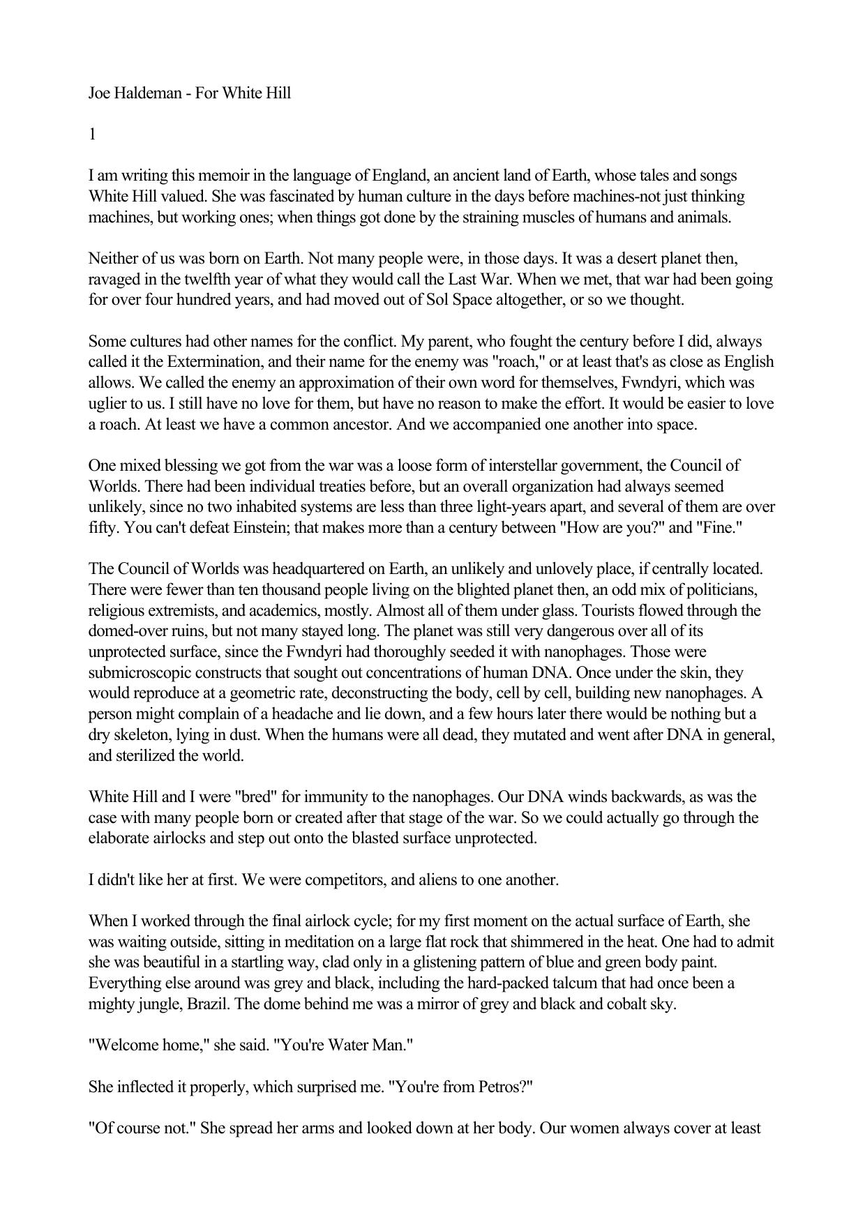 Haldeman, Joe - For White Hill by Haldeman Joe