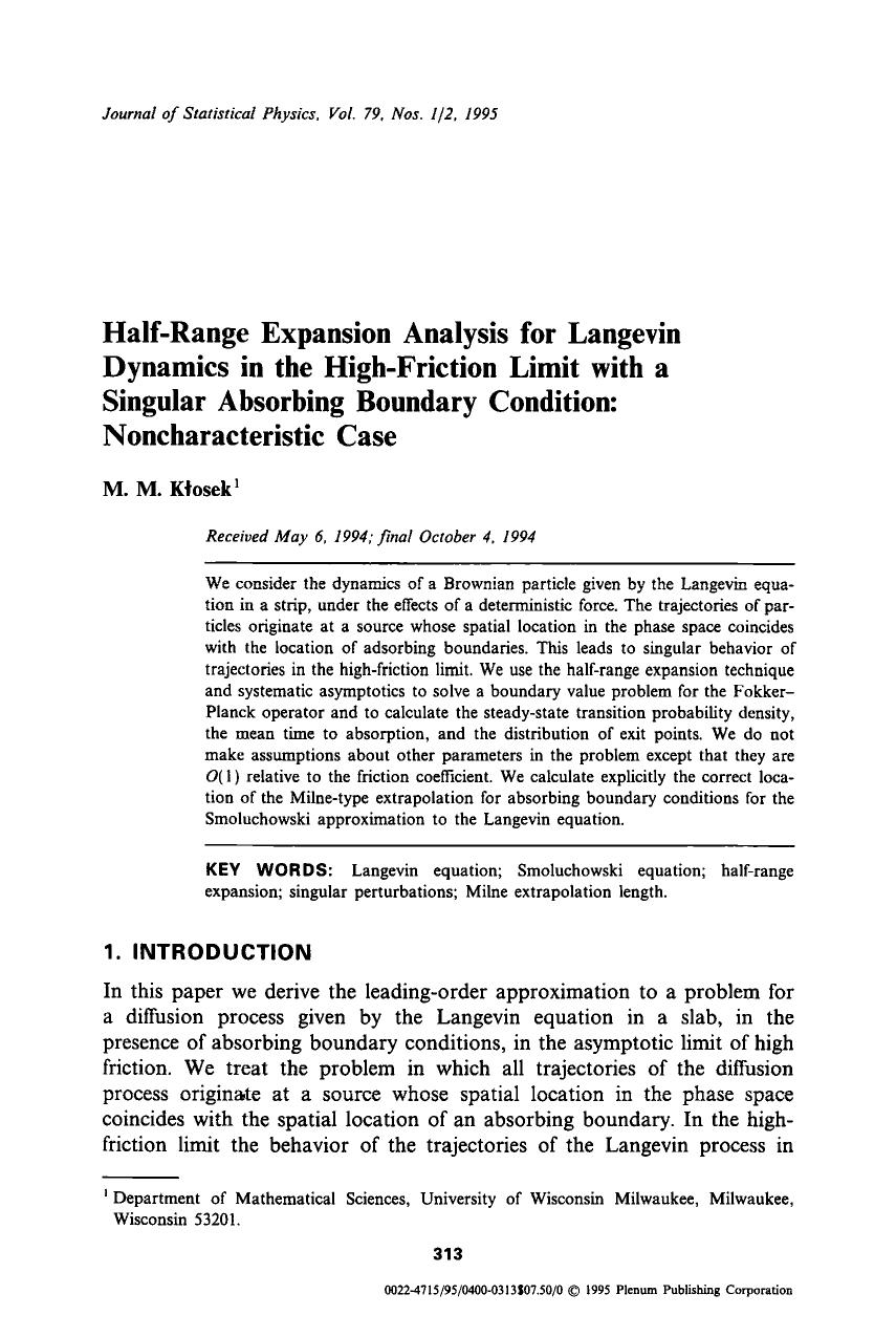 Half-range expansion analysis for Langewin dynamics in the high-friction limit with a singular absorbing boundary condition: Noncharacteristic case by Unknown