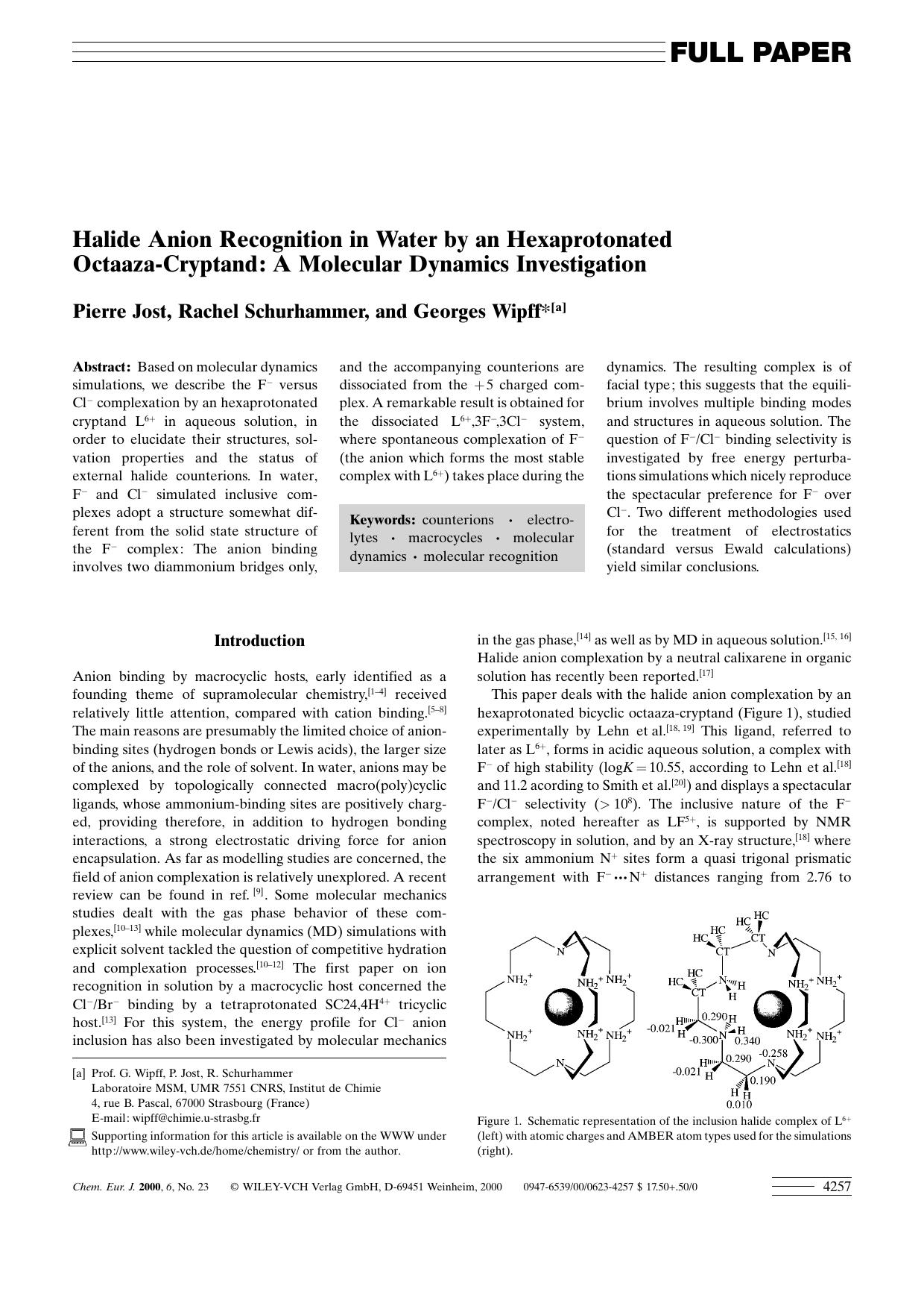Halide Anion Recognition in Water by an Hexaprotonated Octaaza-Cryptand: A Molecular Dynamics Investigation by Unknown