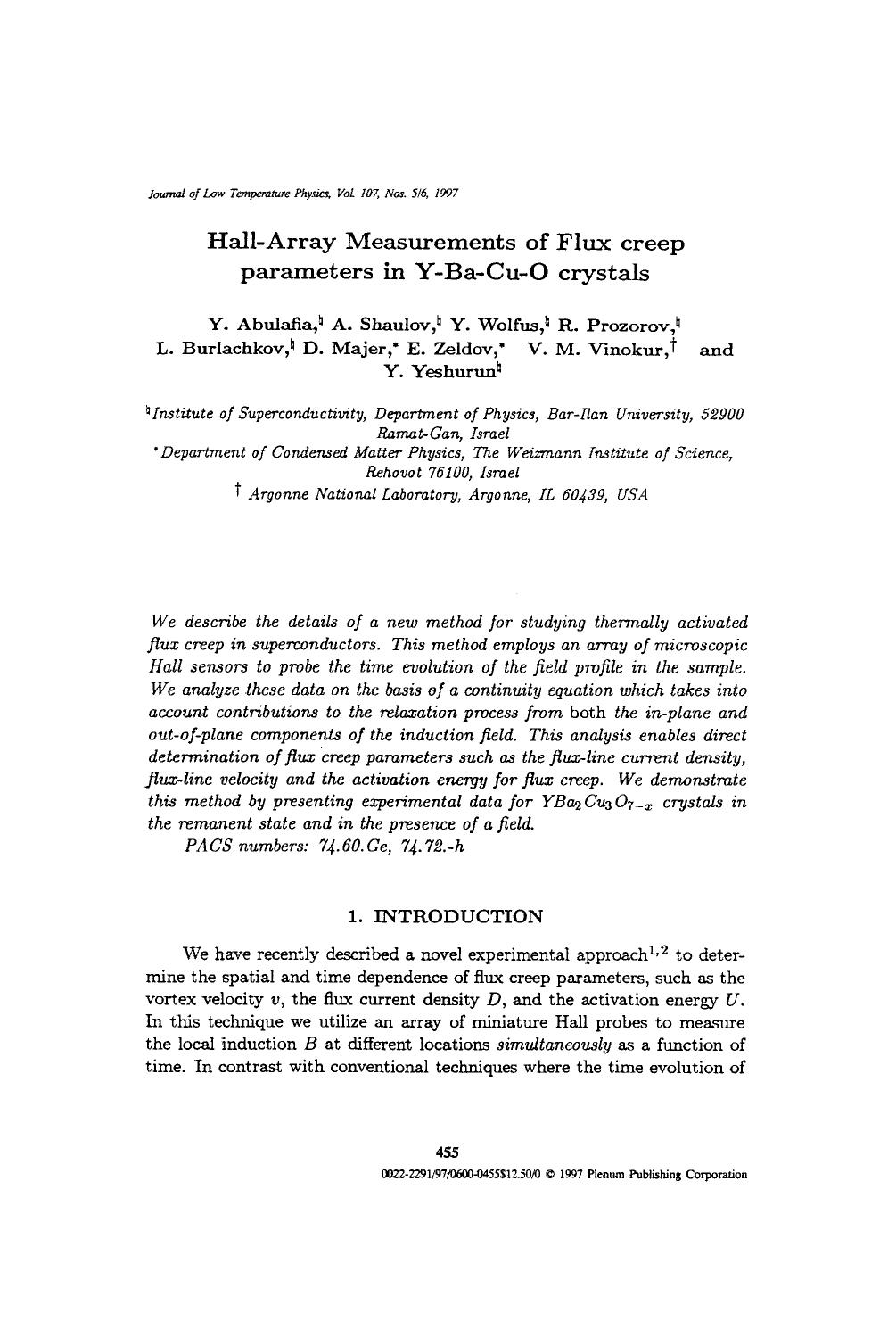 Hall-array measurements of flux creep parameters in Y-Ba-Cu-O crystals by Unknown