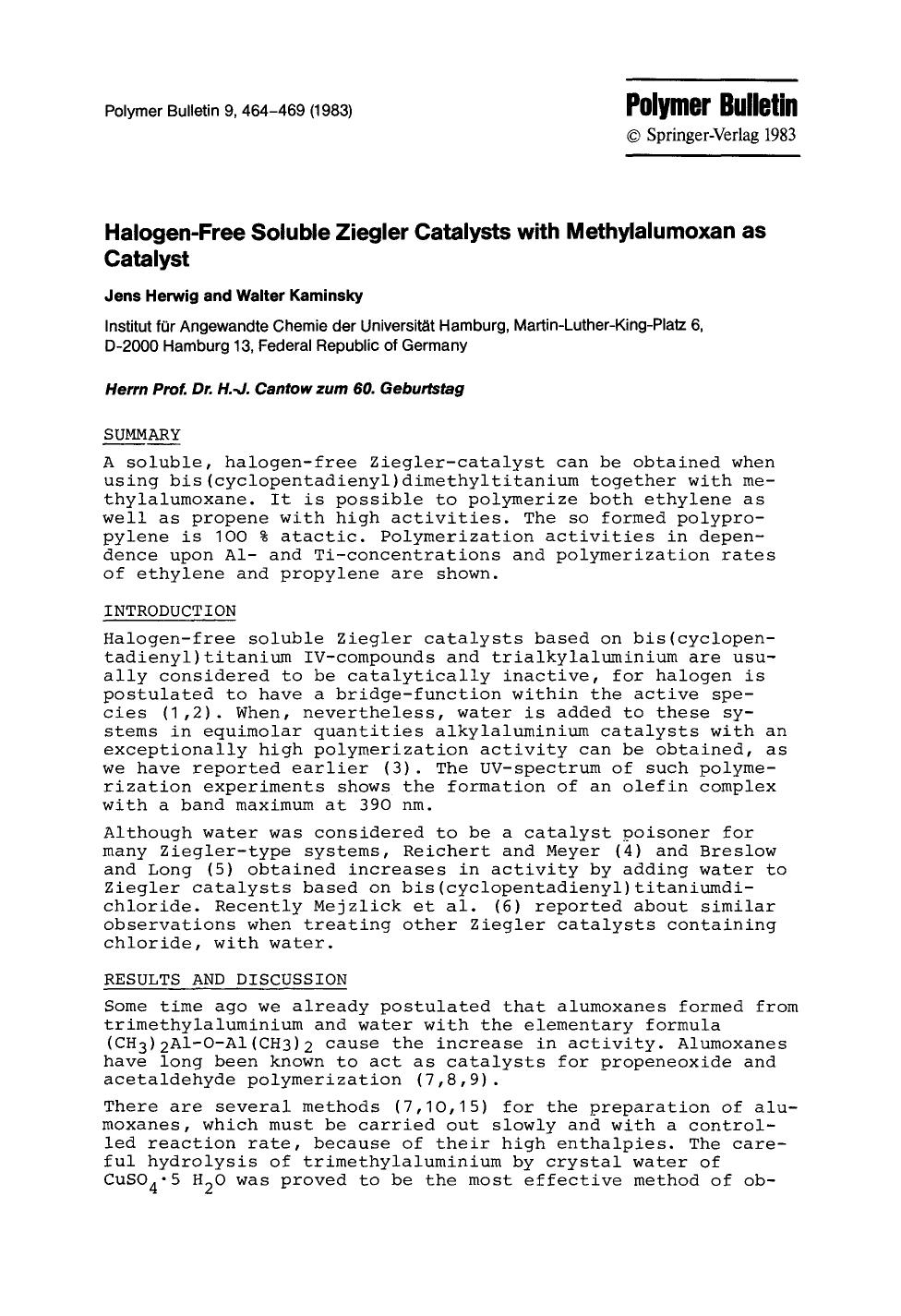 Halogen-free soluble Ziegler catalysts with methylalumoxan as catalyst by Unknown