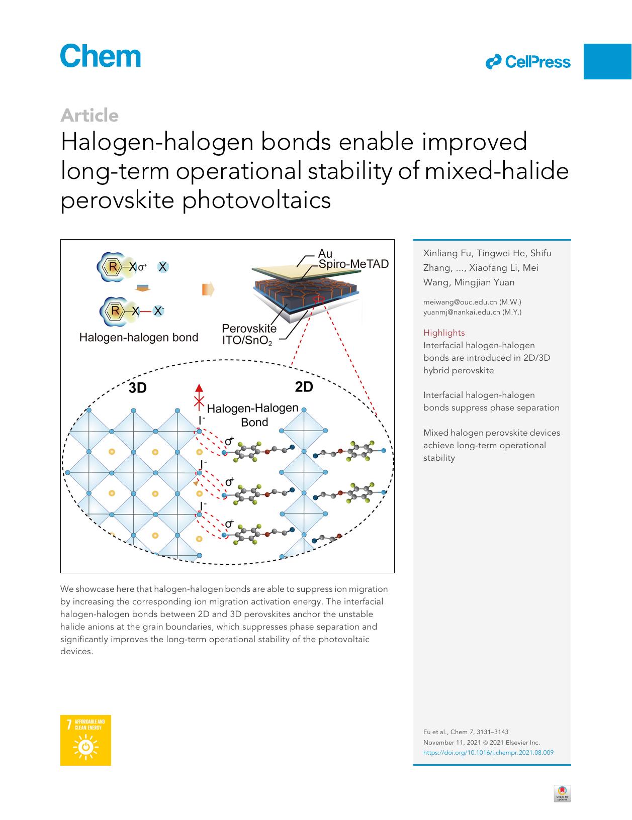 Halogen-halogen bonds enable improved long-term operational stability of mixed-halide perovskite photovoltaics by unknow