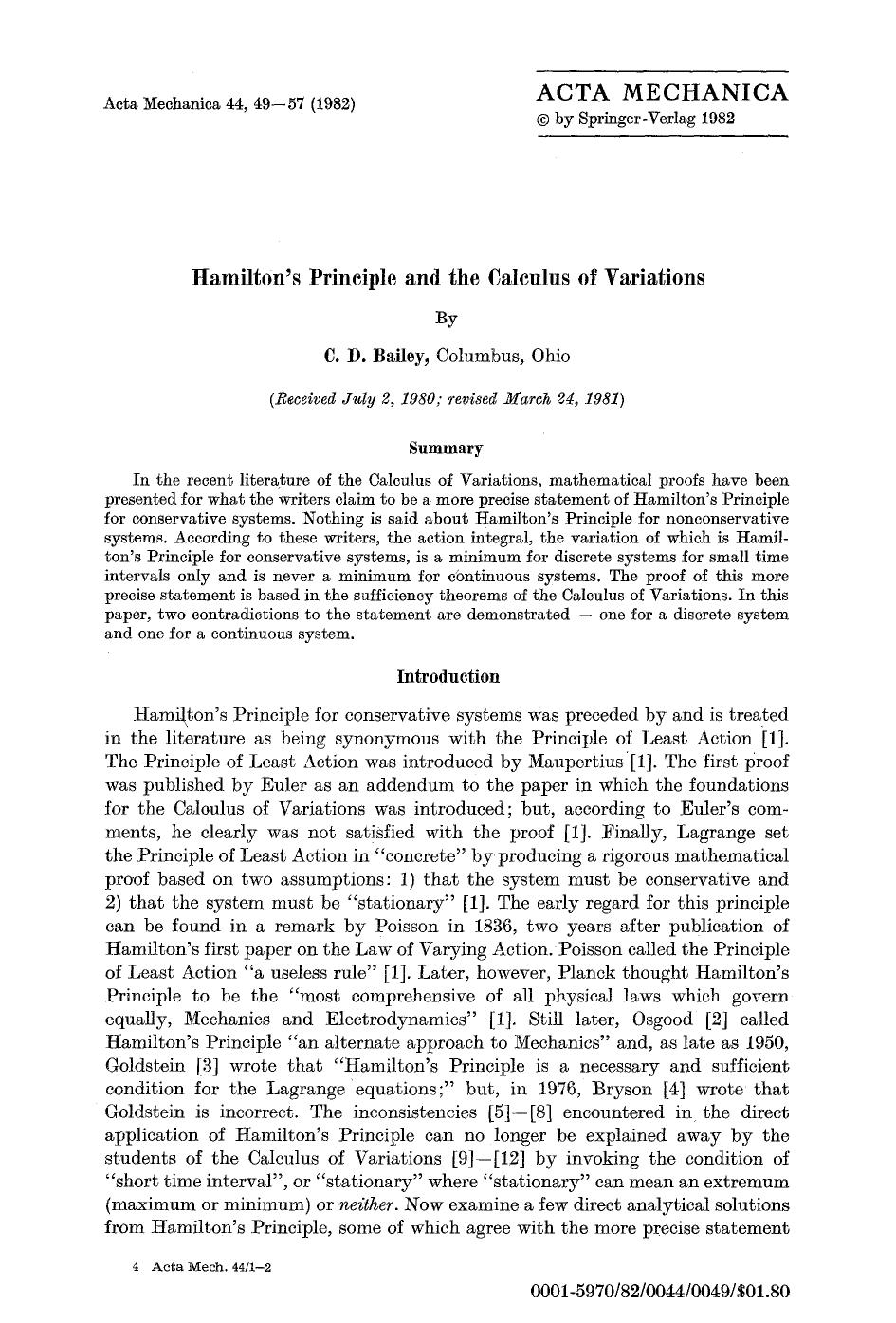 Hamilton's principle and the calculus of variations by Unknown
