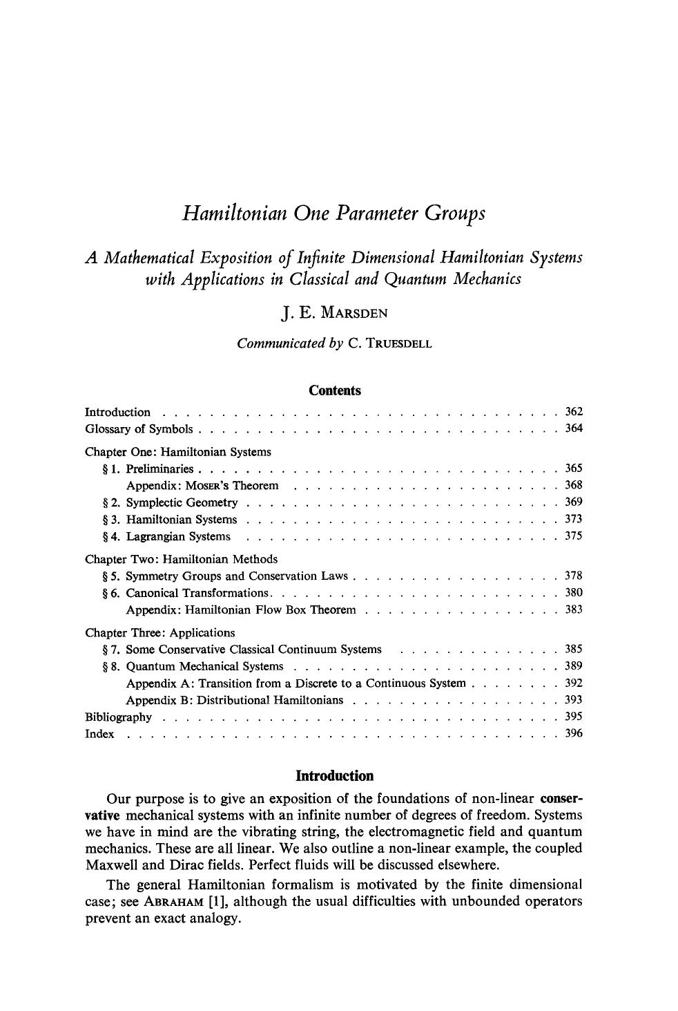Hamiltonian one parameter groups a mathematical exposition of infinite dimensional Hamiltonian Systems with applications in classical and quantum mechanics by Unknown