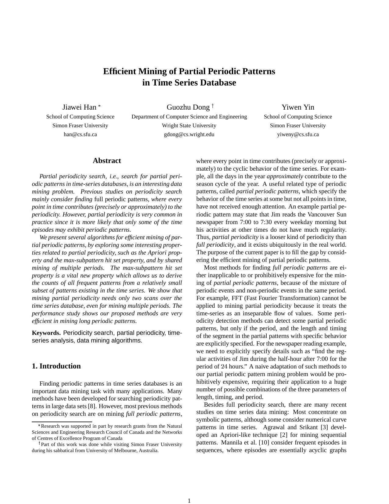 Han J., Dong G., Yin Y. Efficient Mining of Partial Periodic Patterns in Time Series Database(en)(10s) by Unknown