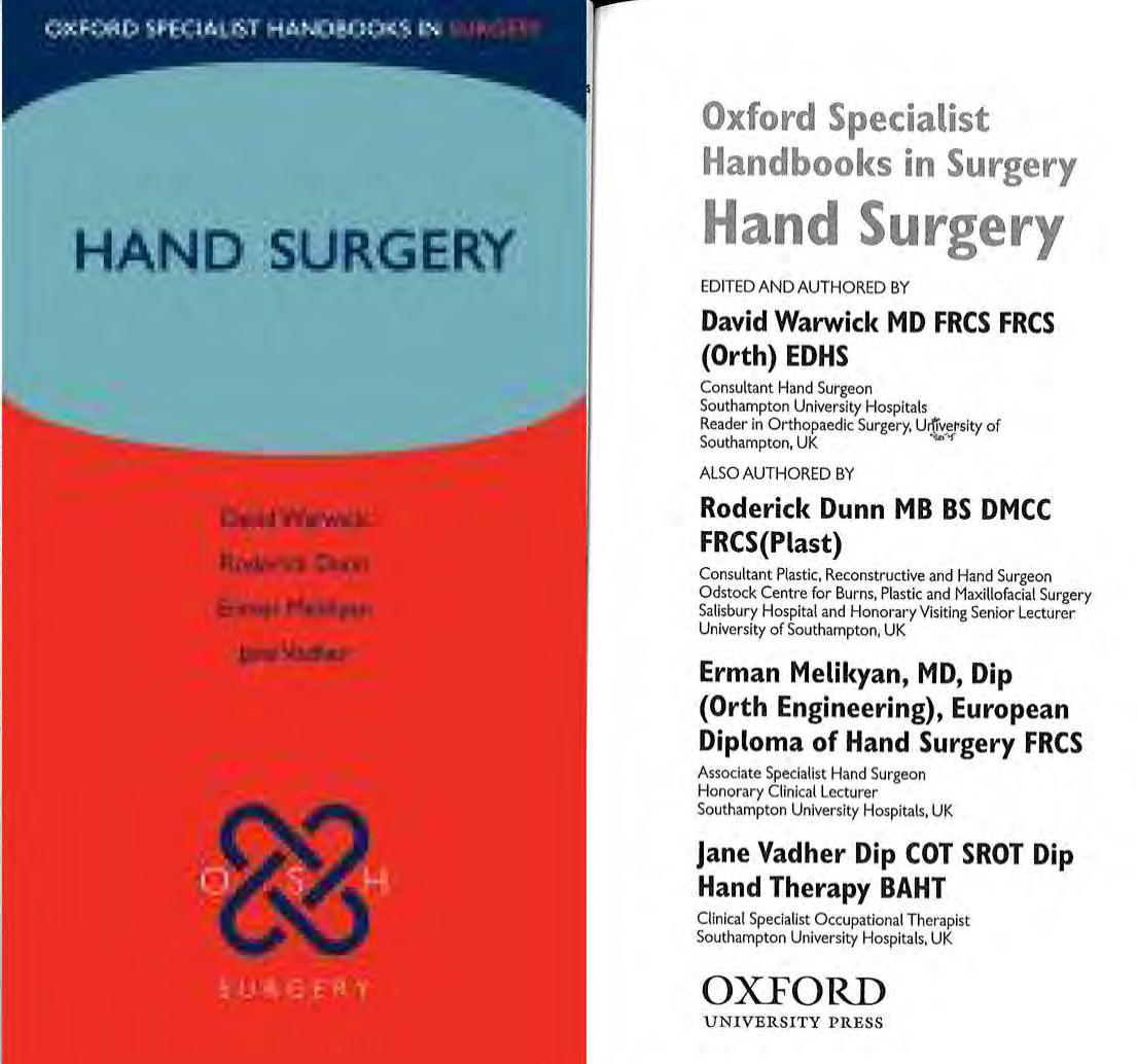 Hand Surgery (Oxford Specialist Handbooks Series in Surgery) by David Warwick Roderick Dunn Erman Melikyan Jane Vadher
