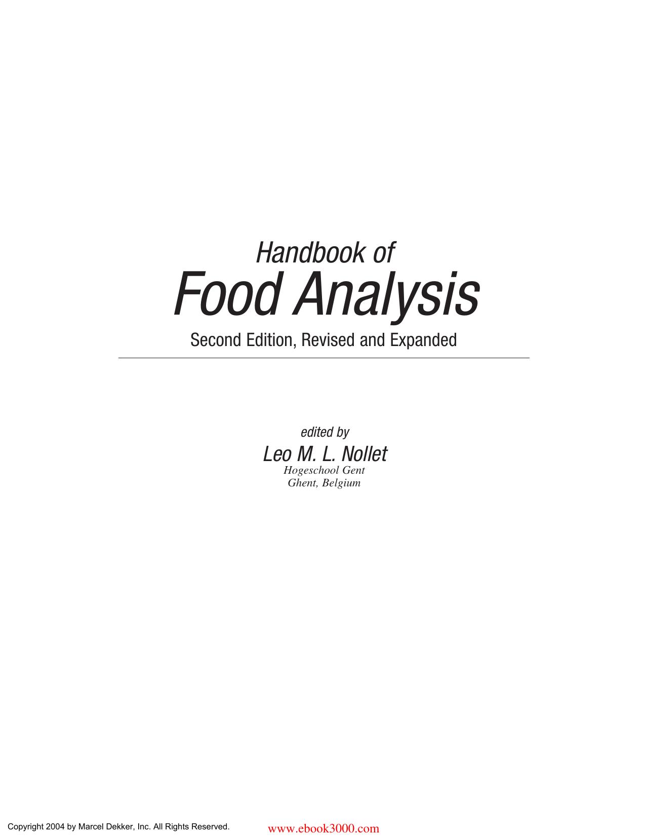Handbook Of Food Analysis by Unknown