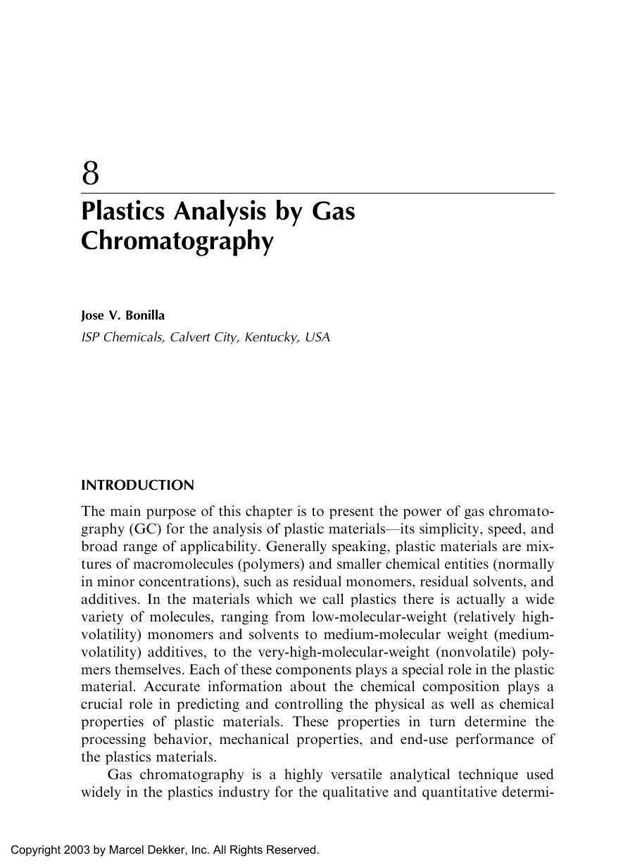 Handbook Of Plastics Analysis by Jose V. Bonilla