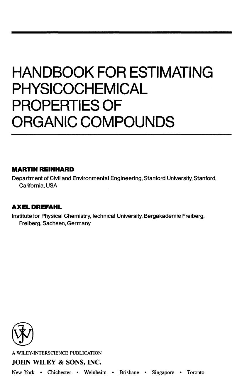 Handbook for Estimating Physicochemical Properties of Organic Compounds (1999) by Unknown