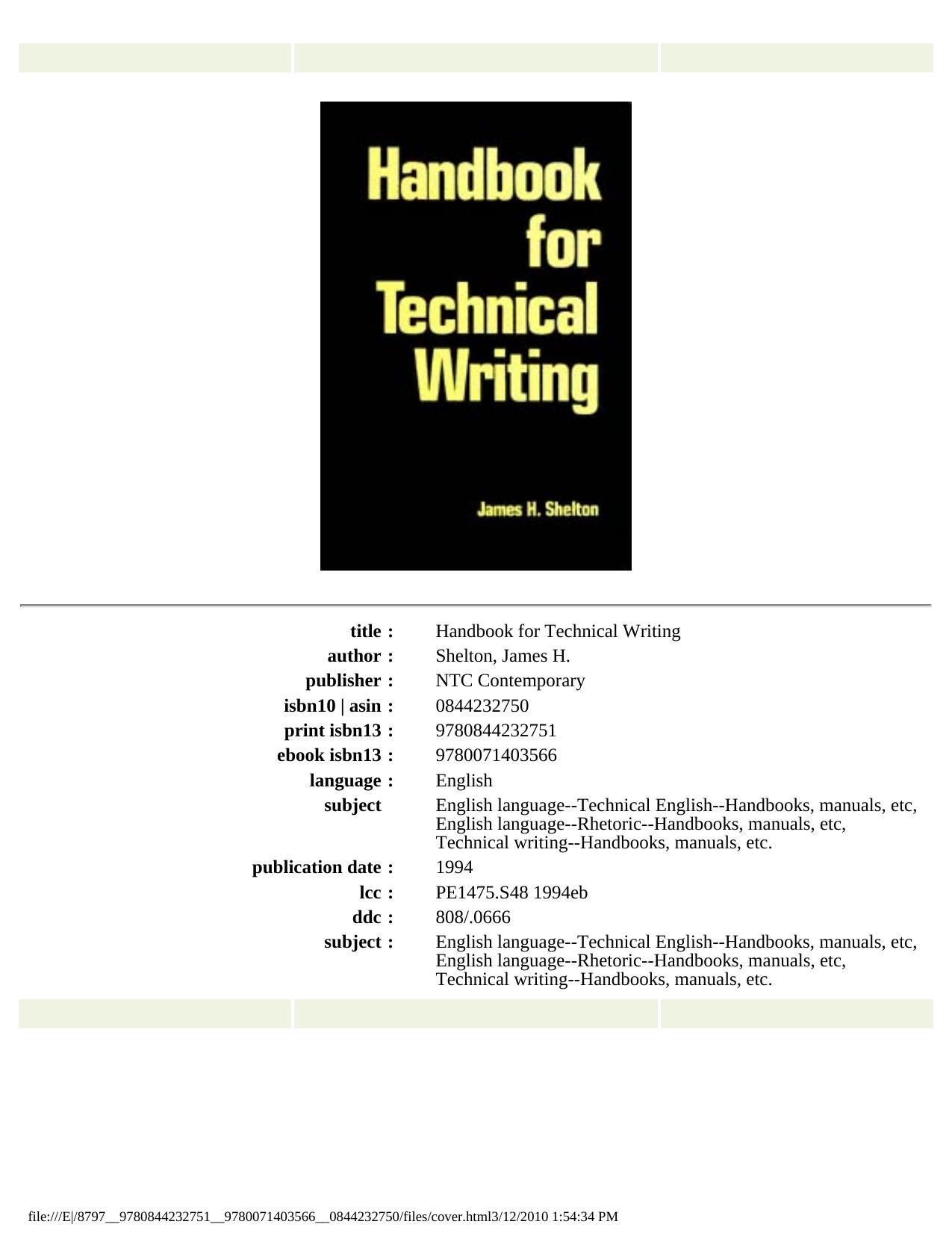 Handbook for Technical Writing by James H. Shelton