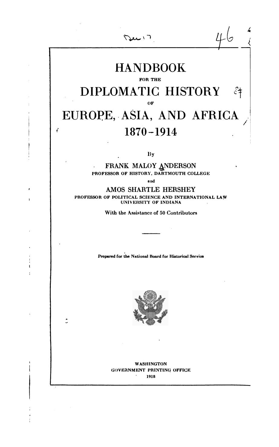 Handbook for the Diplomatic History of Europe, Asia, and Africa by F.M.MALOY