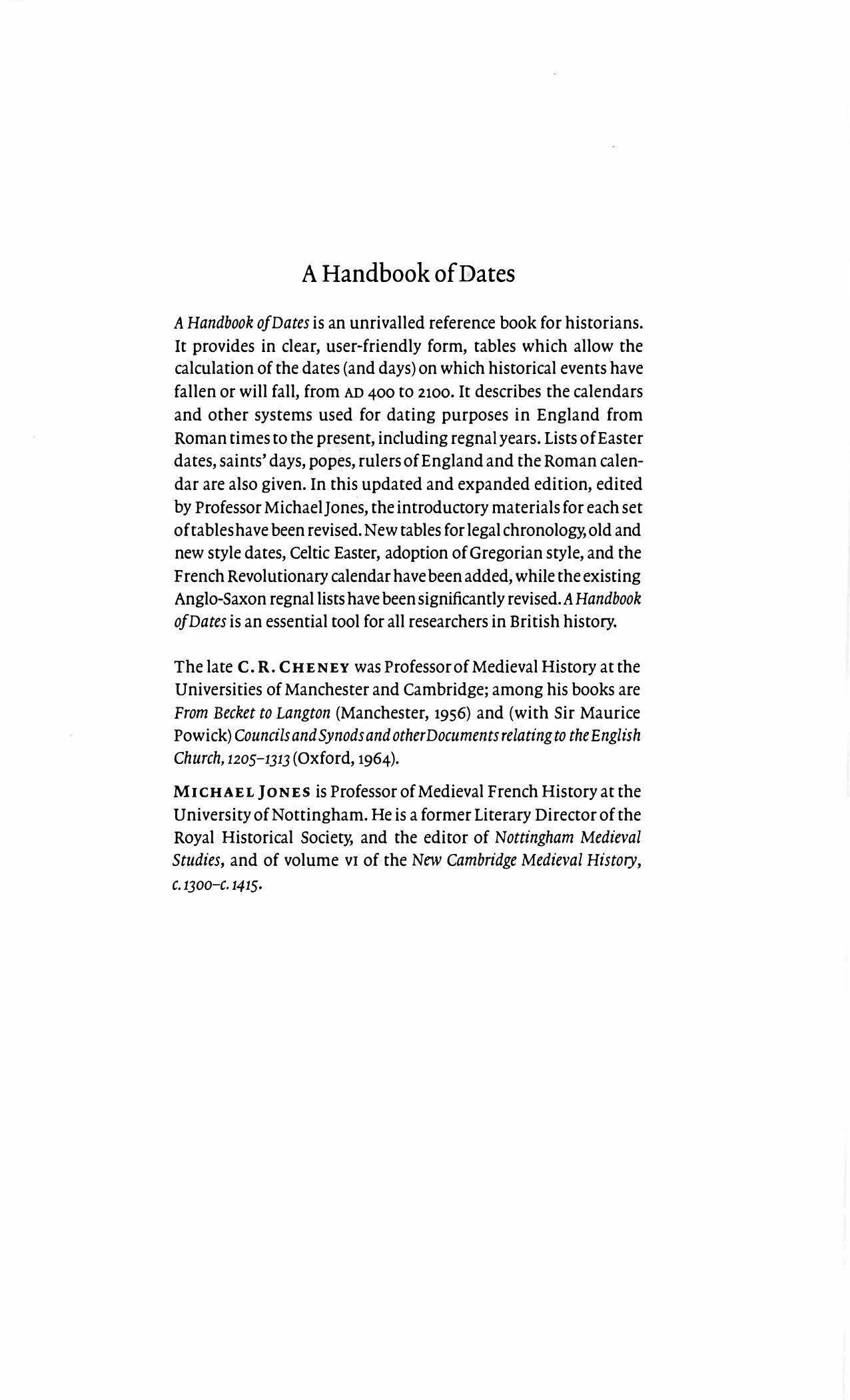 Handbook of Dates for Students of British History by C. R. Cheney Michael Jones
