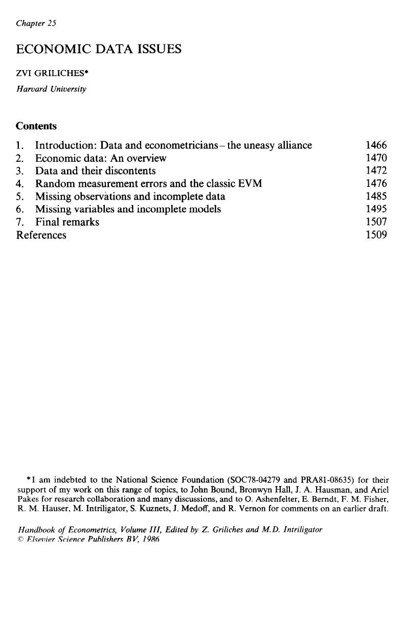 Handbook of Econometrics by Michael D. Intriligator Z. Griliches
