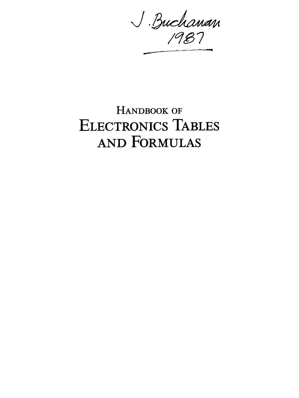 Handbook of Electronics Tables and Formulas by Howard W. Sams