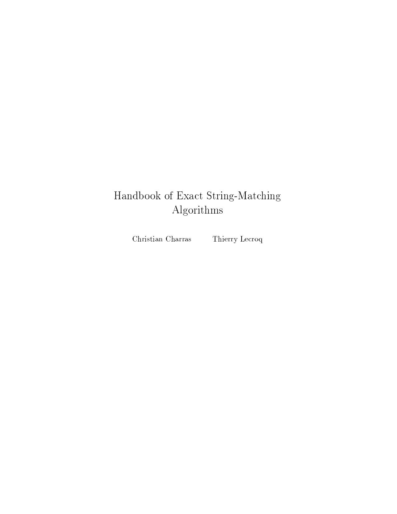 Handbook of Exact String Matching by Unknown