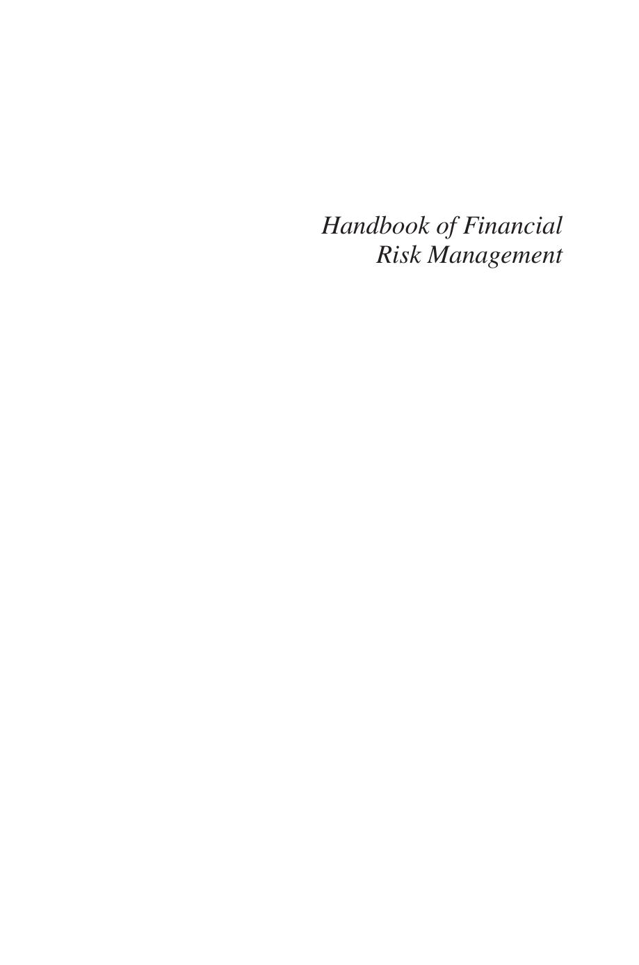 Handbook of Financial Risk Management by 4<8=8AB@0B>@