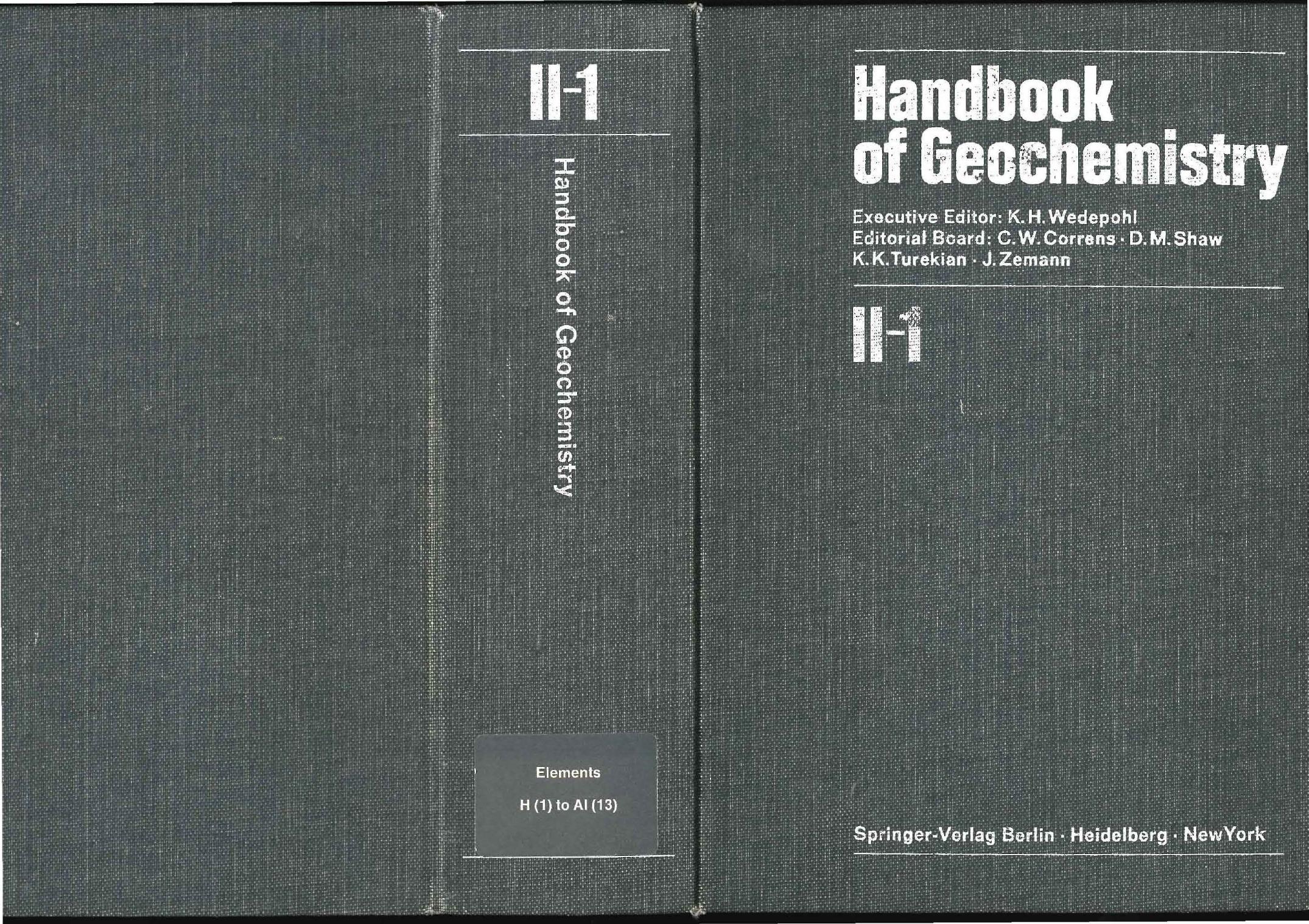 Handbook of Geochemistry, Vol. II 1, Elements H(1) to Al(13) (1978) by Unknown