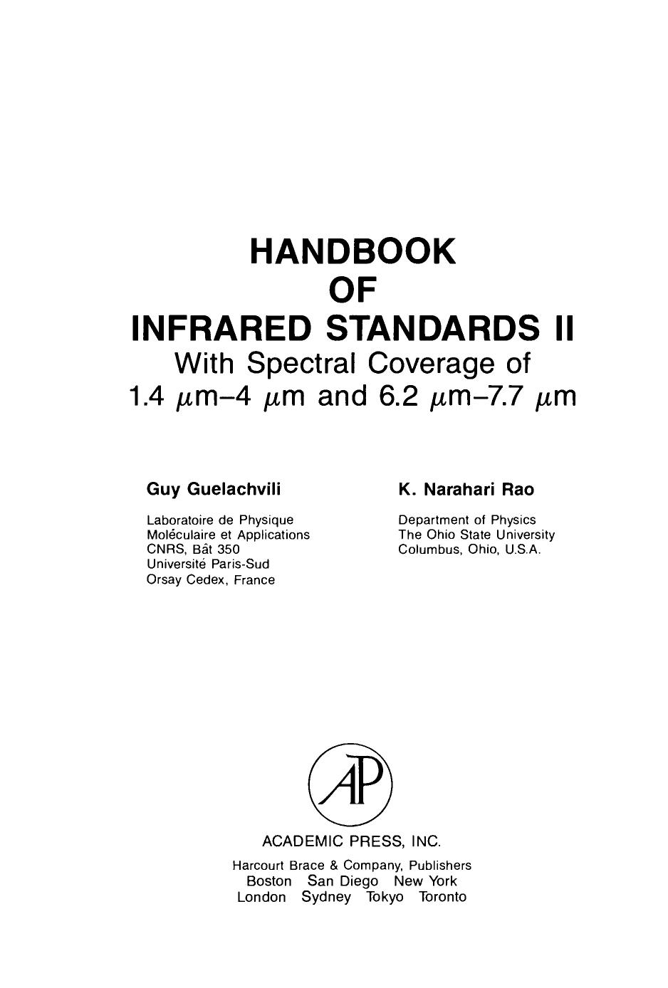 Handbook of Infrared Standards II. With Spectral Coverage Between 1.4 UMâ4 UM and 6.2 UMâ7.7 UM by Guy Guelachvili (Auth.)