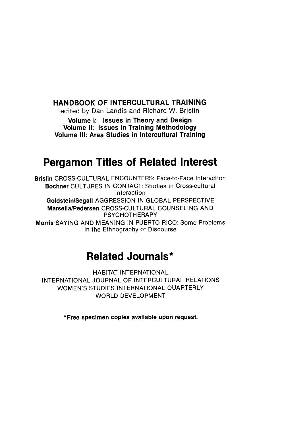 Handbook of Intercultural Training. Issues in Training Methodology by Dan Landis and Richard W. Brislin (Eds.)
