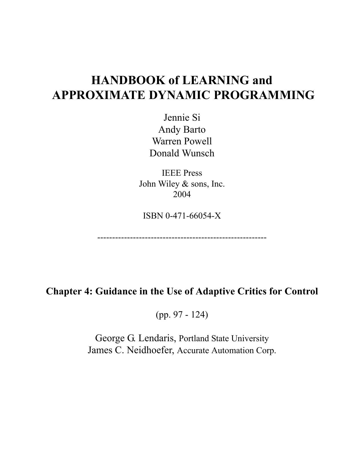 Handbook of Learning and Approximate Dynamic Programming by Unknown