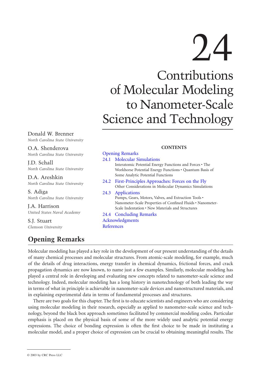 Handbook of Nanoscience, Engineering, & Technology by Donald W . Brenner O.A. Shenderova J.D. Schall et al
