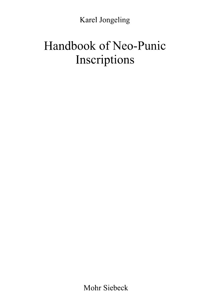 Handbook of Neo-Punic Inscriptions by Karel Jongeling
