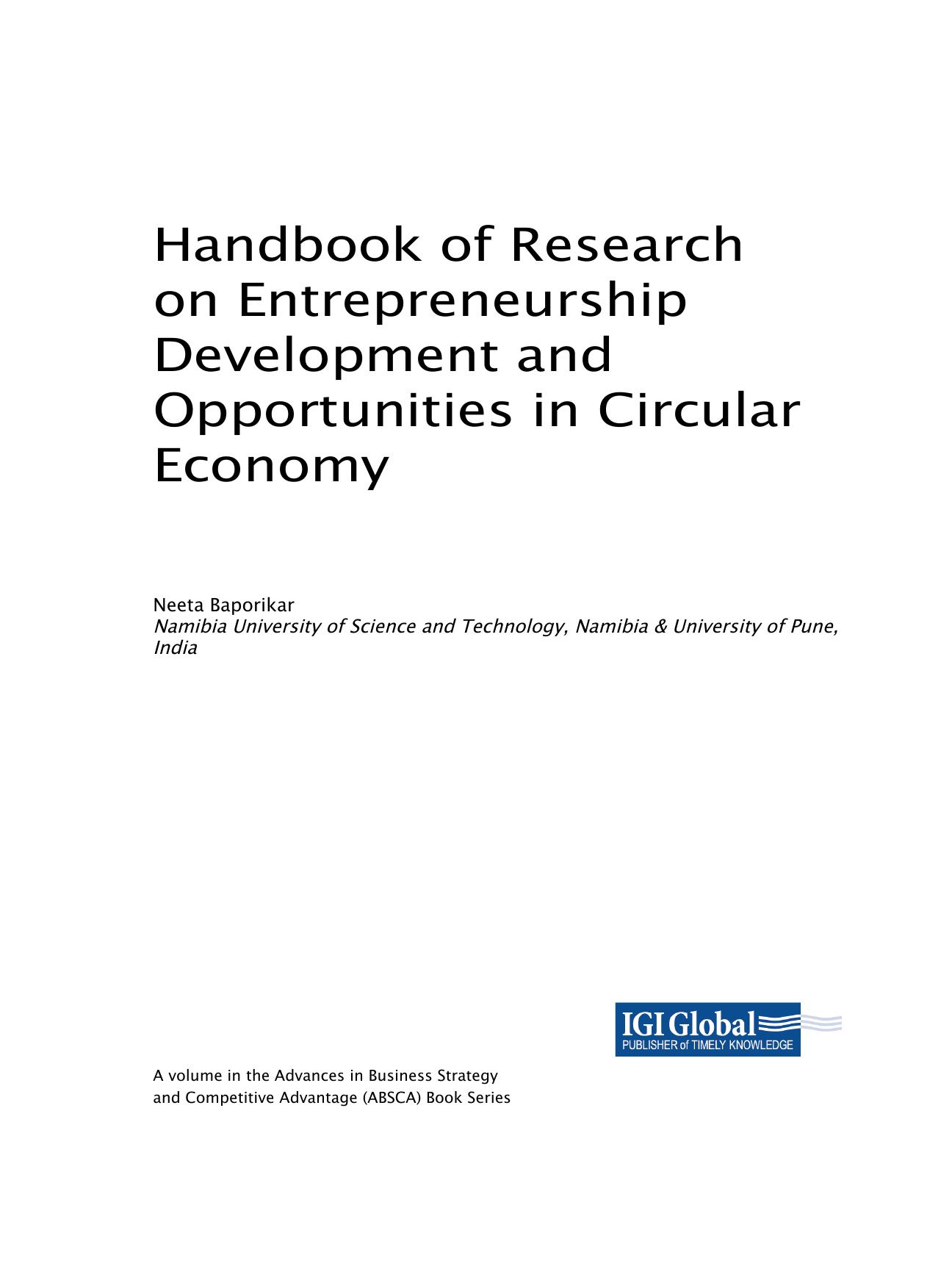 Handbook of Research on Entrepreneurship Development and Opportunities in Circular Economy by Neeta Baporikar (editor)