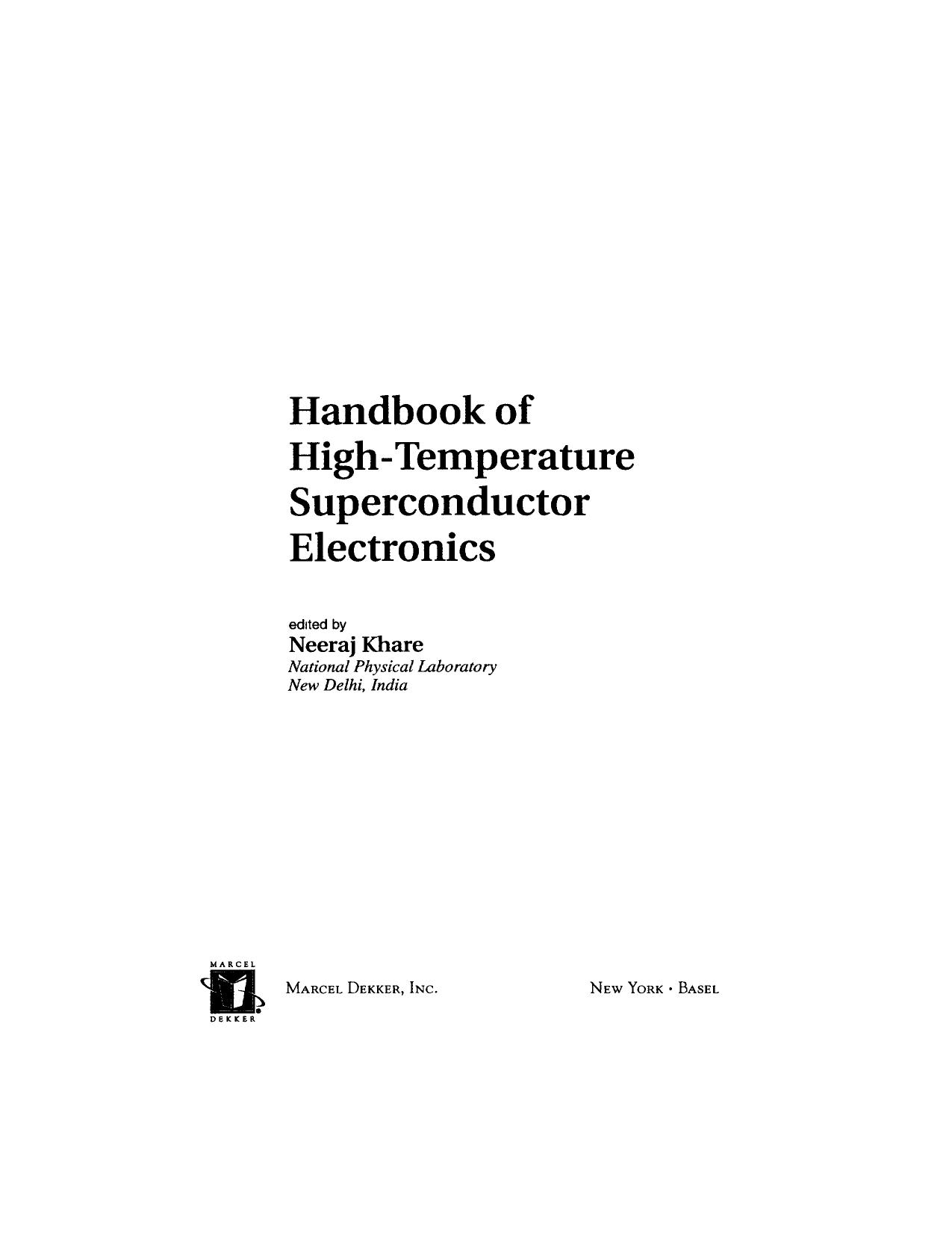 Handbook of high-temperature superconductor electronics by Neeraj Khare