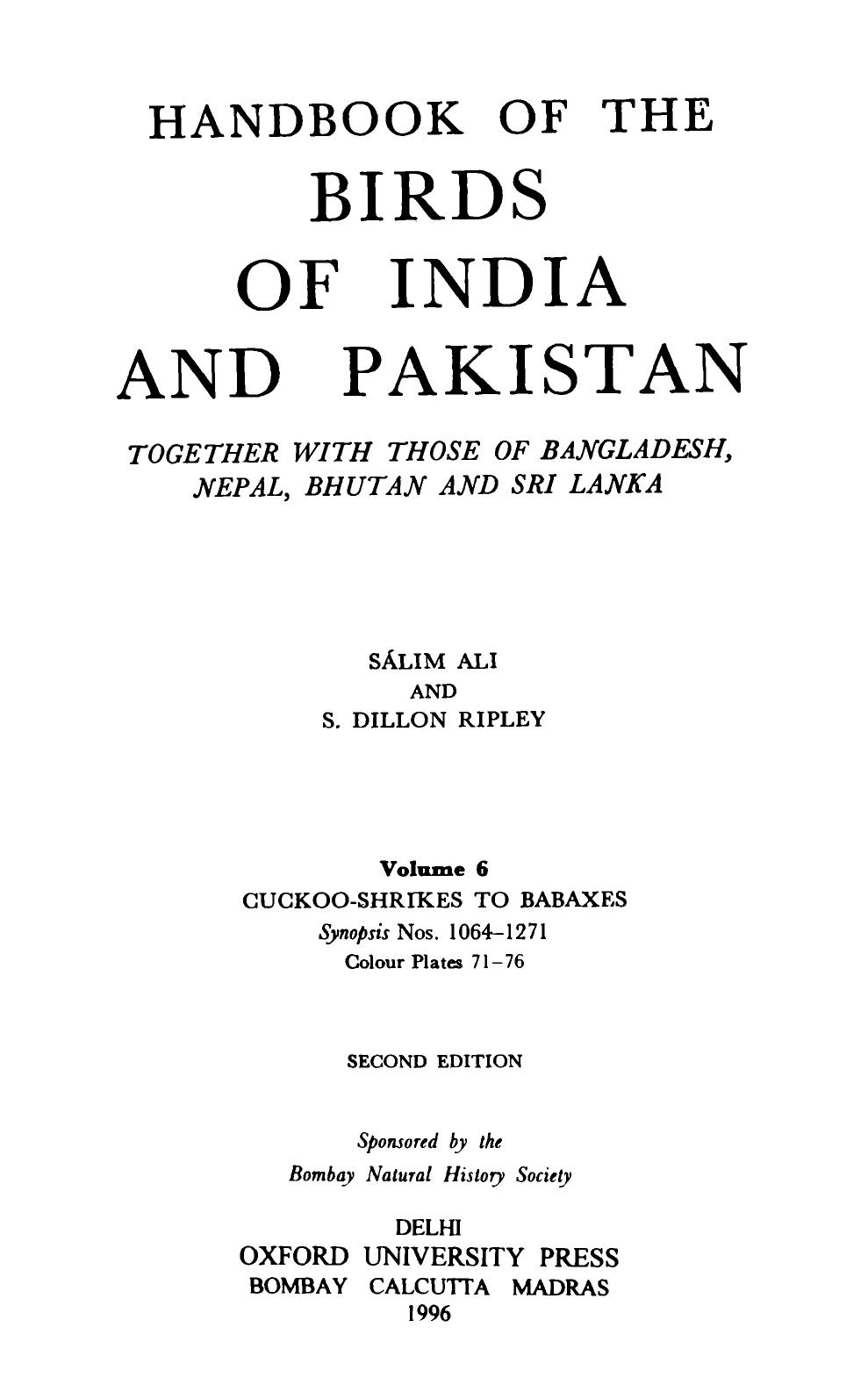 Handbook of the Birds of India and Pakistan: Cuckoo-Shrikes to Babaxes by Salim Ali