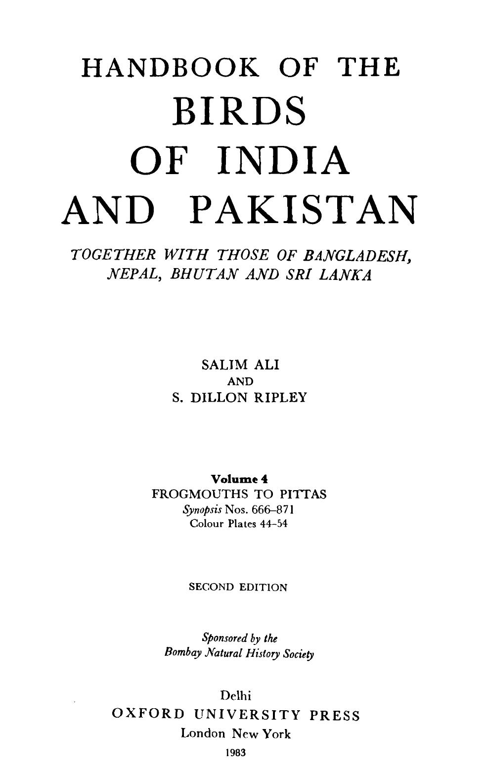Handbook of the Birds of India and Pakistan: Frogmouths to Pittas by Salim Ali