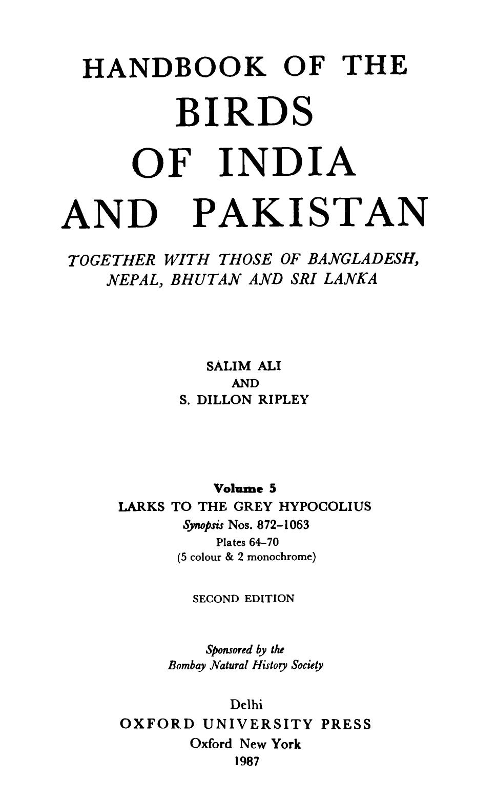 Handbook of the Birds of India and Pakistan: Larks to the Grey Hypocolius by Salim Ali