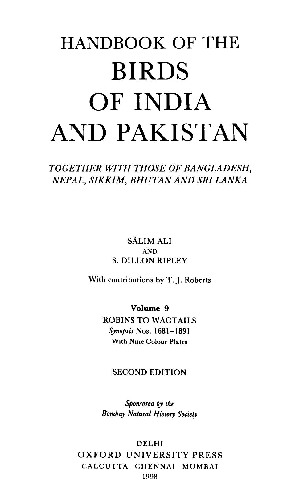 Handbook of the Birds of India and Pakistan: Robins to Wagtails by Salim Ali