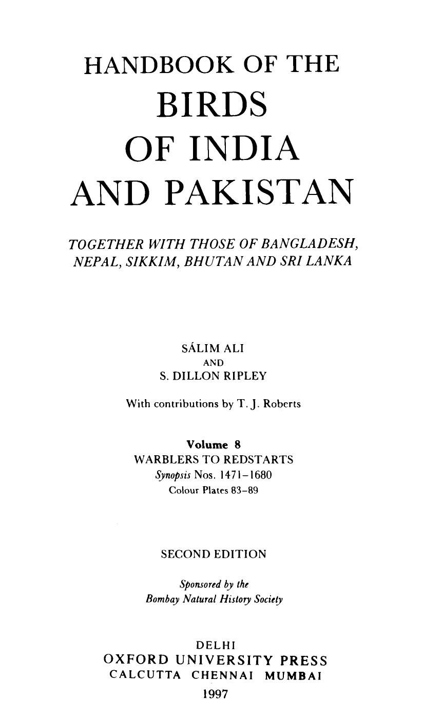 Handbook of the Birds of India and Pakistan: Warblers to Redstarts by Salim Ali