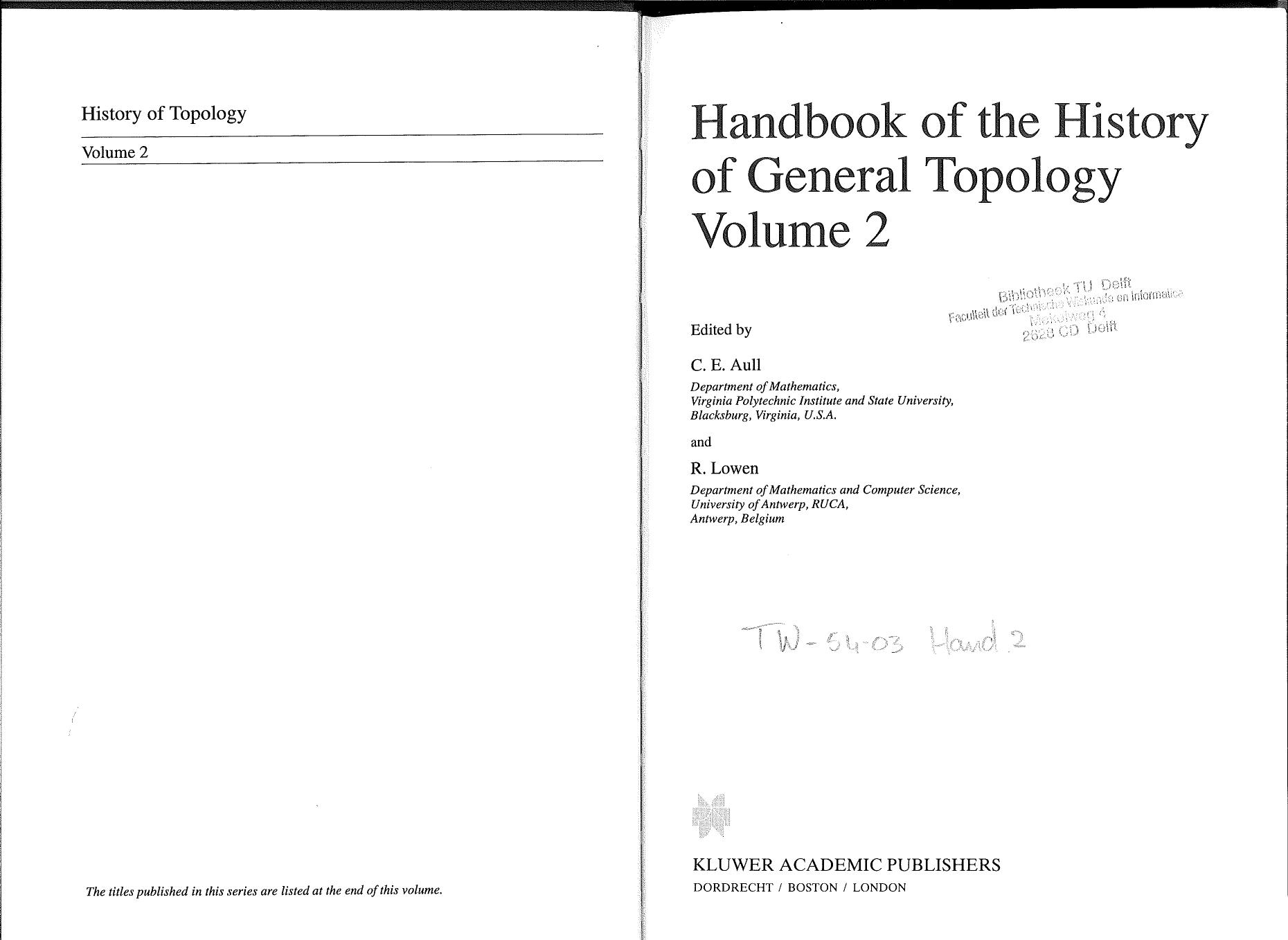Handbook of the History of General Topology, Vol. 2 by Unknown