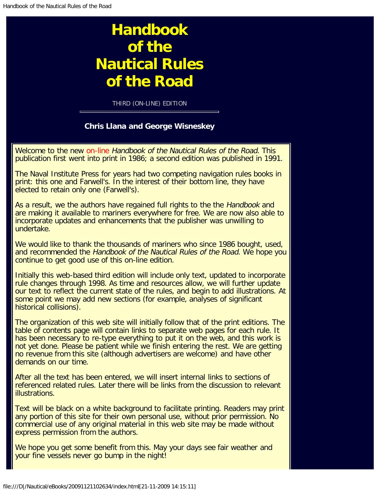 Handbook of the Nautical Rules of the Road by Chris Llana & George Wisneskey