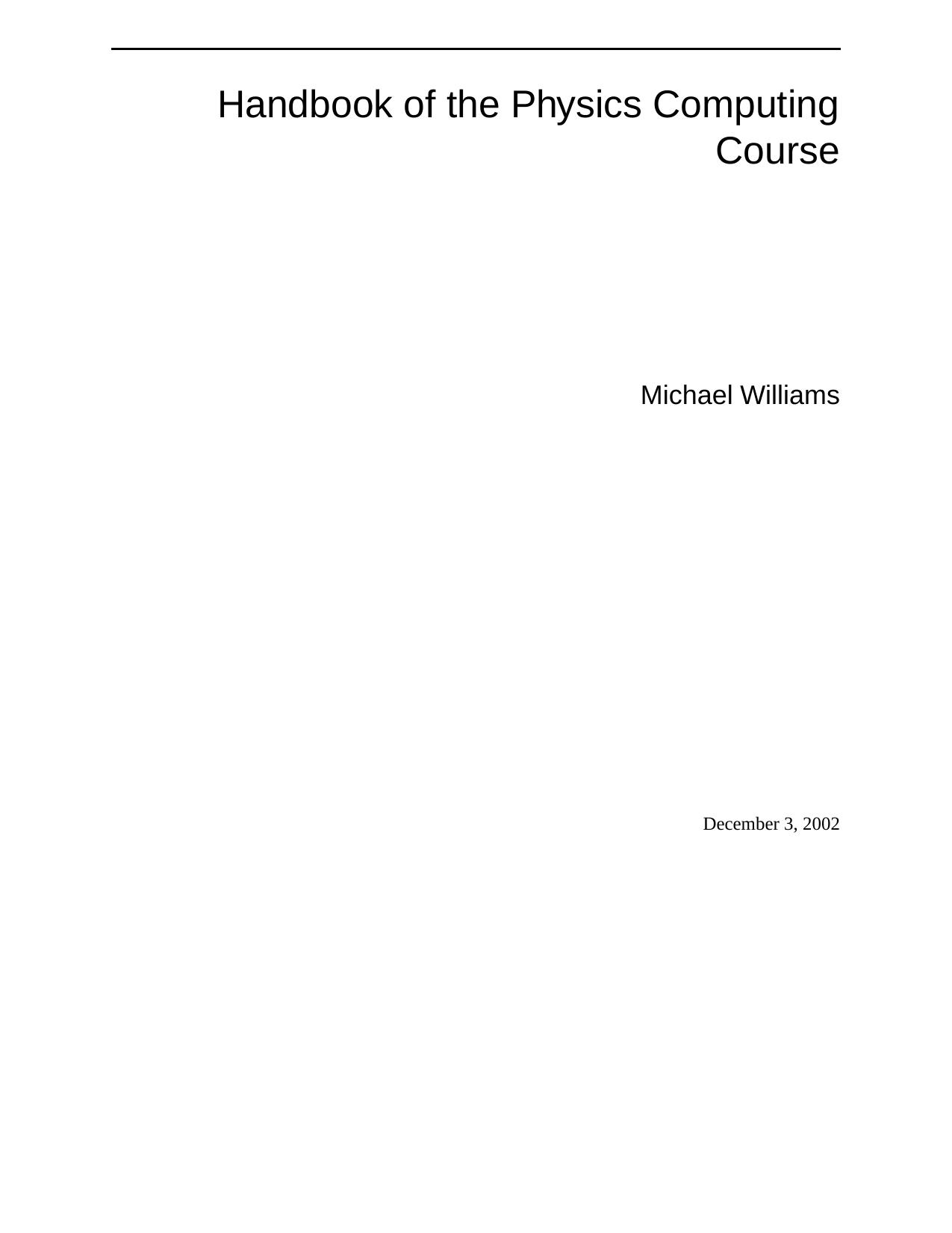 Handbook of the Physics Computing Course by Williams M