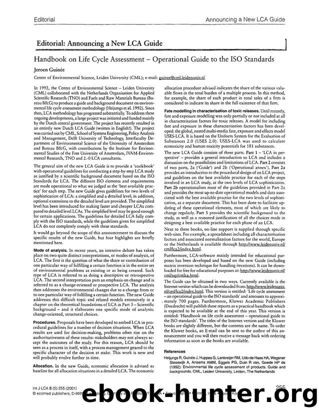 Handbook on life cycle assessment &#x2013; operational guide to the ISO standards by Unknown