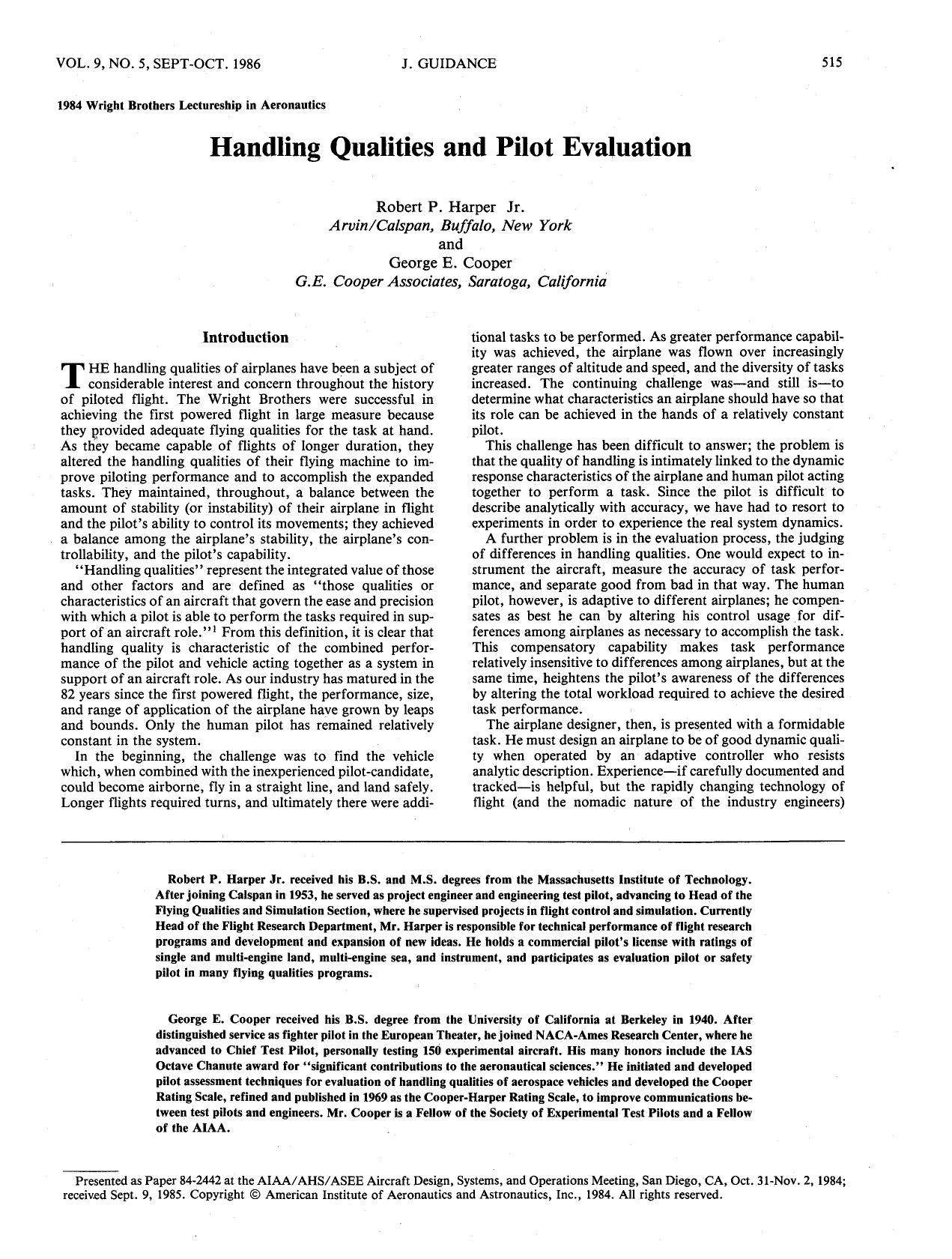 Handling qualities and pilot evaluation by Unknown