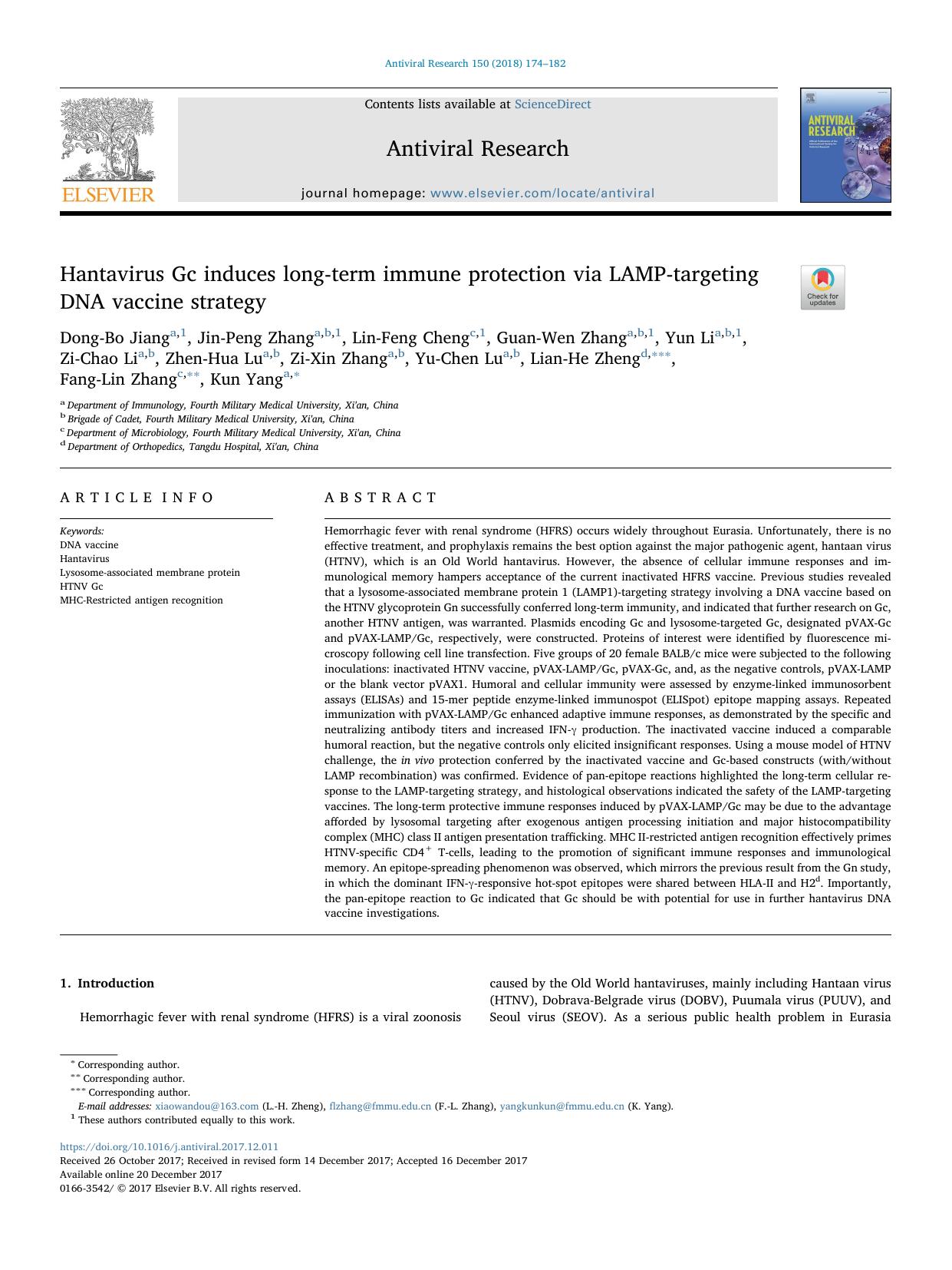 Hantavirus Gc induces long-term immune protection via LAMP-targeting DNA vaccine strategy by unknow