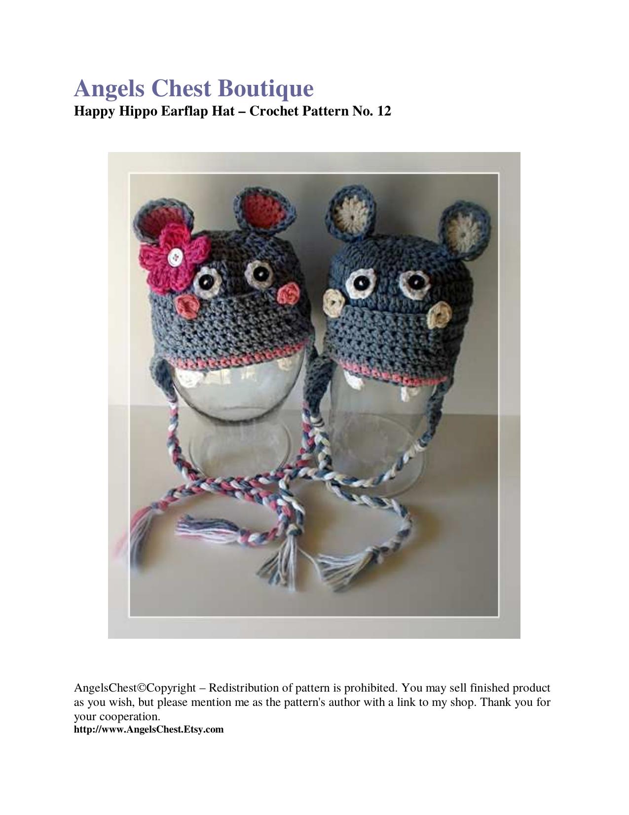 Happy Hippo Earflap Hat - Boy and Girl - Pattern No. 12 by Happy Hippo Earflap Hat (c)
