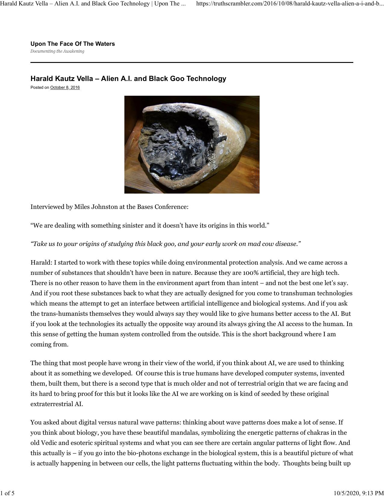 Harald Kautz Vella - Alien A.I. and Black Goo Technology | Upon The Face Of The Waters by Harald Kautz Vella