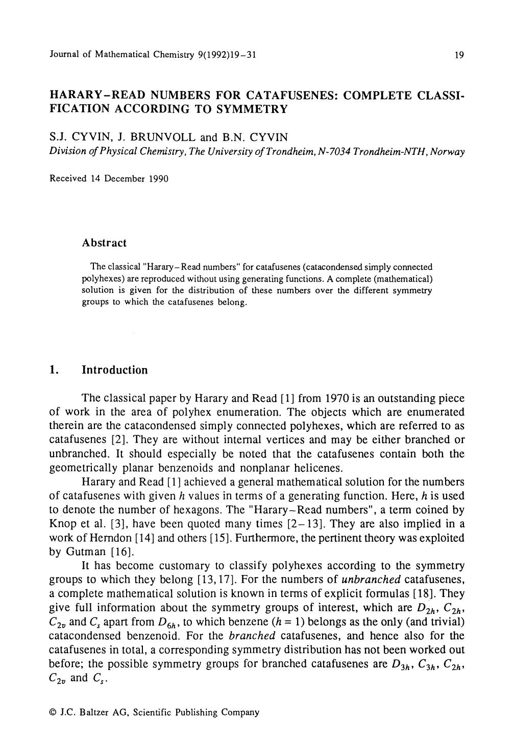 Harary-Read numbers for catafusenes: Complete classification according to symmetry by Unknown