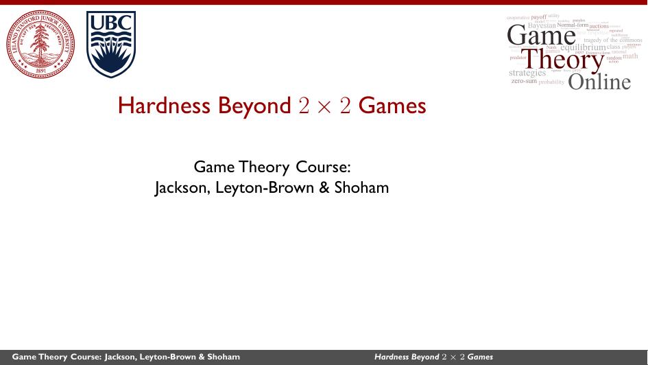 Hardness Beyond 2 2 Games by Game Theory Course: Jackson Leyton-Brown & Shoham