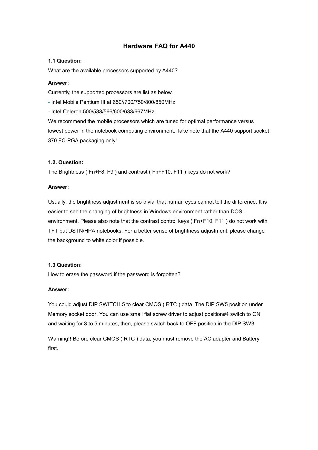Hardware FAQ for A440 ( First Edition by Ray Ho 000905 ) by Ray Ho