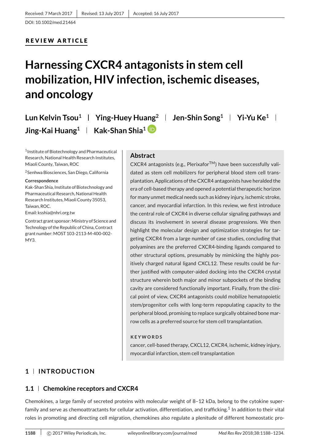 Harnessing CXCR4 antagonists in stem cell mobilization, HIV infection, ischemic diseases, and oncology by Unknown