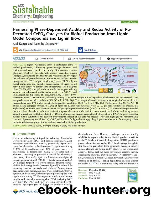 Harnessing Phase-Dependent Acidity and Redox Activity of Ru-Decorated CePO4 Catalysts for Biofuel Production from Lignin Model Compounds and Lignin Bio-oil by Atul Kumar and Rajendra Srivastava