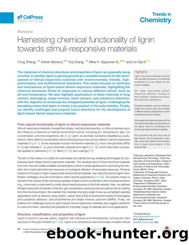 Harnessing chemical functionality of lignin towards stimuli-responsive materials by Yong Zheng & Adrian Moreno & Yiqi Zhang & Mika H. Sipponen & Lin Dai