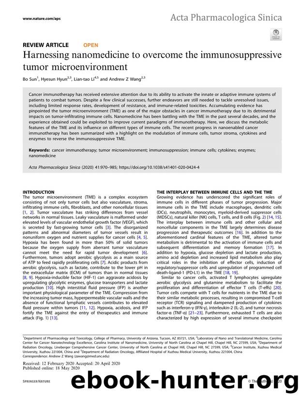 Harnessing nanomedicine to overcome the immunosuppressive tumor microenvironment by Bo Sun & Hyesun Hyun & Lian-tao Li & Andrew Z Wang